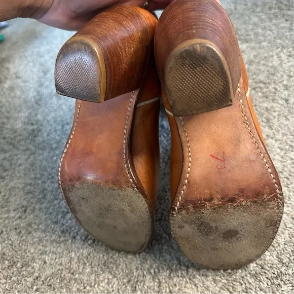 Vintage Acme Flower Brown Leather Stacked Heel Western Cowboy Boots 7.5 Daisy