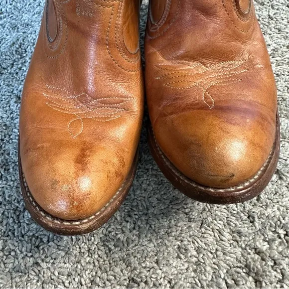 Vintage Acme Flower Brown Leather Stacked Heel Western Cowboy Boots 7.5 Daisy