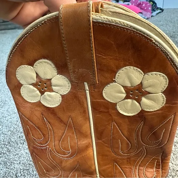 Vintage Acme Flower Brown Leather Stacked Heel Western Cowboy Boots 7.5 Daisy