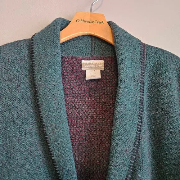 Vintage Coldwater Creek Wool Green Equestrian Cowichan Cardigan Sweater Medium