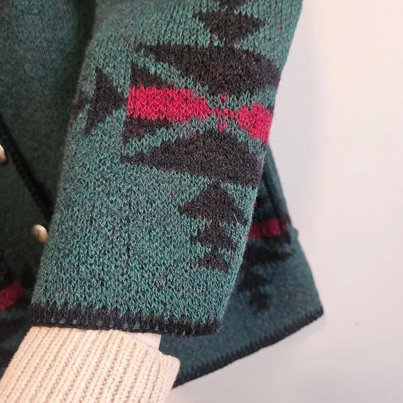 Vintage Coldwater Creek Wool Green Equestrian Cowichan Cardigan Sweater Medium