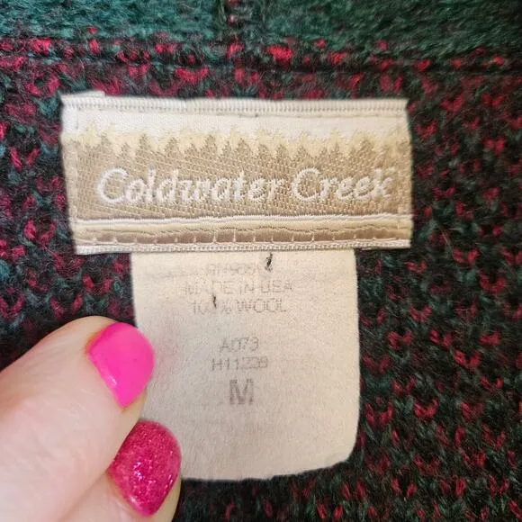 Vintage Coldwater Creek Wool Green Equestrian Cowichan Cardigan Sweater Medium