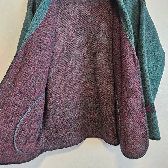 Vintage Coldwater Creek Wool Green Equestrian Cowichan Cardigan Sweater Medium