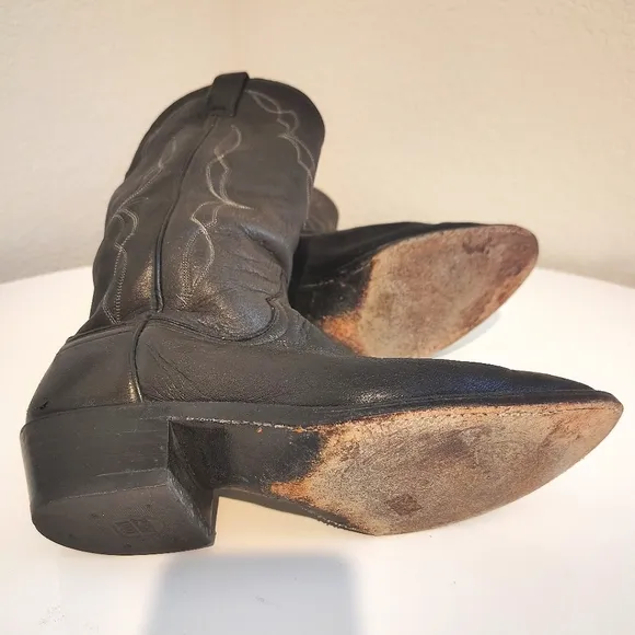 Vintage Dan Post Black Leather Cowboy Boots