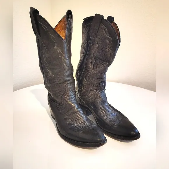 Vintage Dan Post Black Leather Cowboy Boots