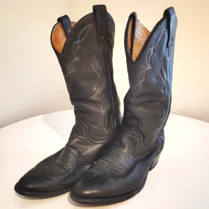 Vintage Dan Post Black Leather Cowboy Boots