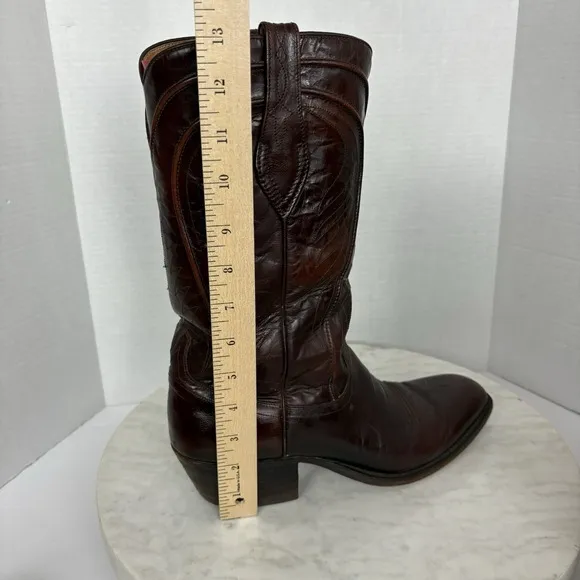Vintage DAN POST Spanish Leather Cowboy Western Boots Mens Size 9.5D Burgandy