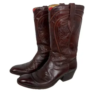 Vintage DAN POST Spanish Leather Cowboy Western Boots Mens Size 9.5D Burgandy