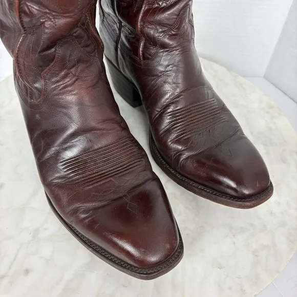 Vintage DAN POST Spanish Leather Cowboy Western Boots Mens Size 9.5D Burgandy