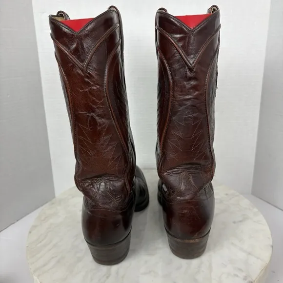 Vintage DAN POST Spanish Leather Cowboy Western Boots Mens Size 9.5D Burgandy
