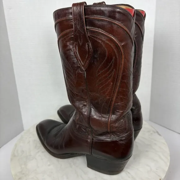 Vintage DAN POST Spanish Leather Cowboy Western Boots Mens Size 9.5D Burgandy