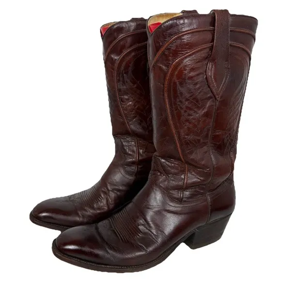 Vintage DAN POST Spanish Leather Cowboy Western Boots Mens Size 9.5D Burgandy