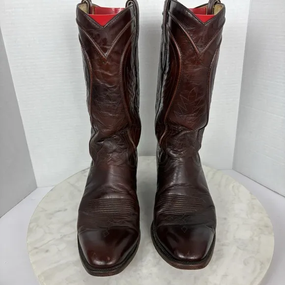 Vintage DAN POST Spanish Leather Cowboy Western Boots Mens Size 9.5D Burgandy