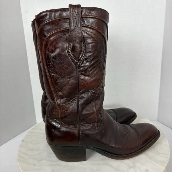 Vintage DAN POST Spanish Leather Cowboy Western Boots Mens Size 9.5D Burgandy