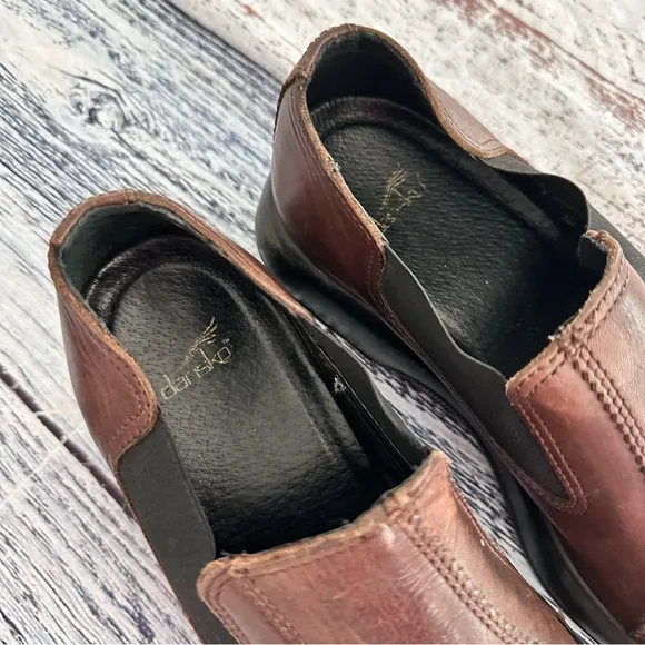 Vintage Dansko Brown Leather Chunky Slip On Shoes