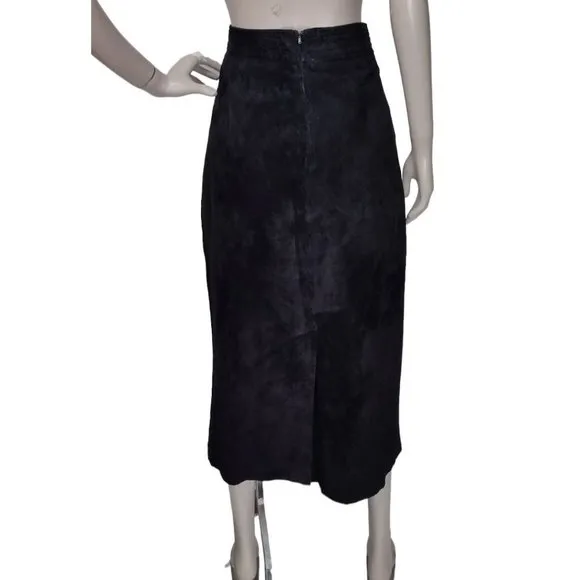 Vintage Evan Davies 100% Silky Pig Suede High-Waist Pencil Straight Midi Skirt