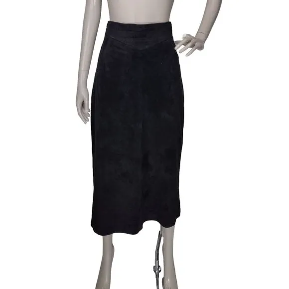 Vintage Evan Davies 100% Silky Pig Suede High-Waist Pencil Straight Midi Skirt