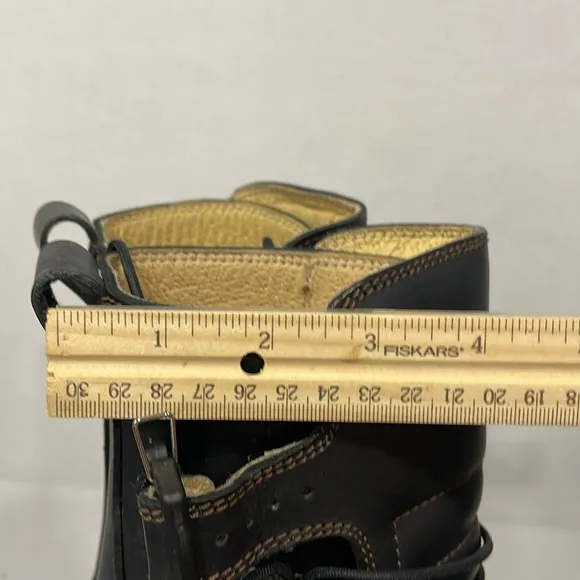 Vintage GBX Mens 8 Genuine Leather Biker Boots Buckle Zip Moto Y2K Grunge Goth