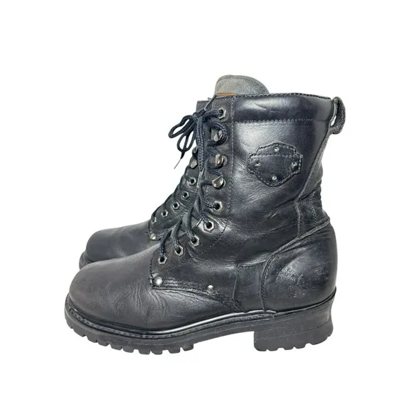 Vintage Harley Davidson Black Leather Motorcycle Riding Boots, Men's 9.5