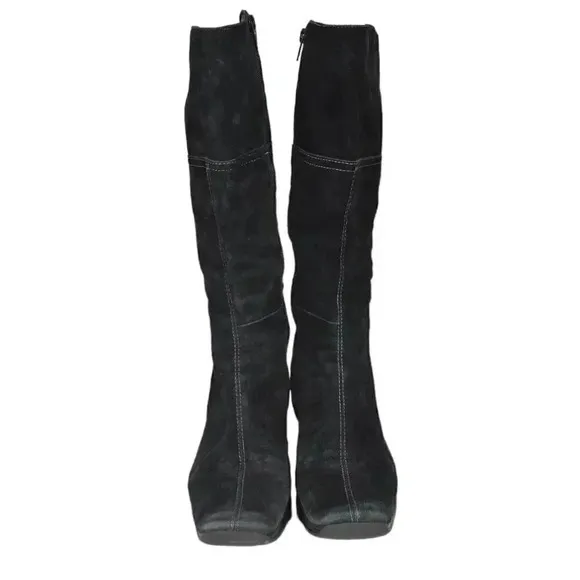 Vintage Hush Puppies Leather Suede Wedge Winter Boots Tall Black Size 9