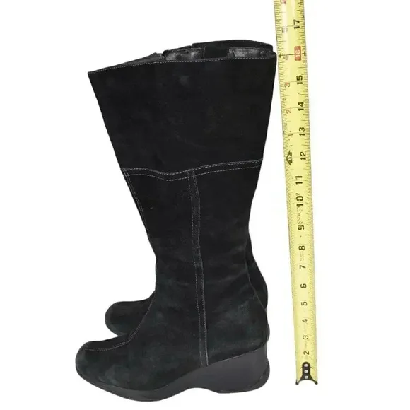 Vintage Hush Puppies Leather Suede Wedge Winter Boots Tall Black Size 9