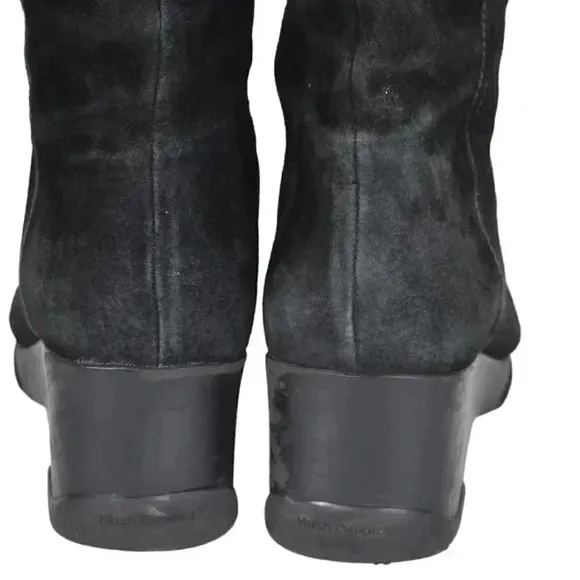 Vintage Hush Puppies Leather Suede Wedge Winter Boots Tall Black Size 9