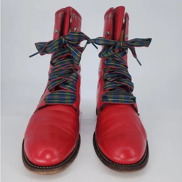 Vintage Justin Red Leather Lace-Up Boots Women’s 7.5B