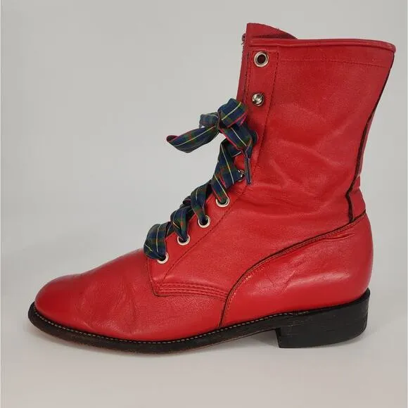 Vintage Justin Red Leather Lace-Up Boots Women’s 7.5B