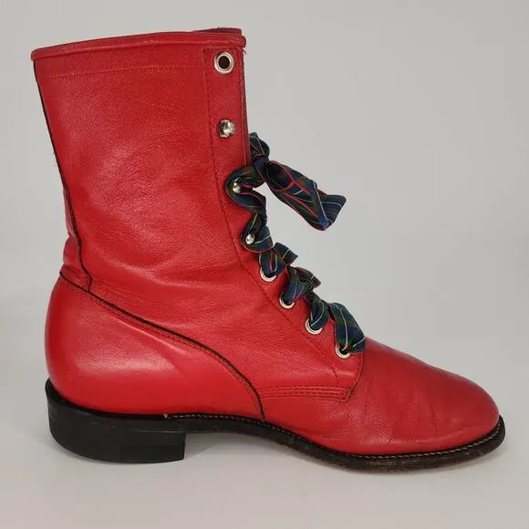 Vintage Justin Red Leather Lace-Up Boots Women’s 7.5B