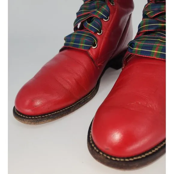 Vintage Justin Red Leather Lace-Up Boots Women’s 7.5B