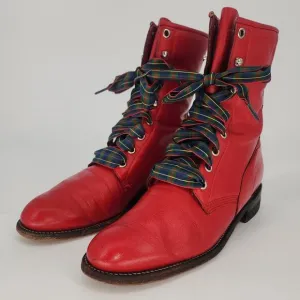 Vintage Justin Red Leather Lace-Up Boots Women’s 7.5B