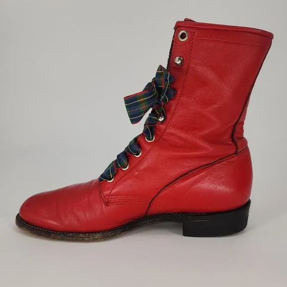 Vintage Justin Red Leather Lace-Up Boots Women’s 7.5B