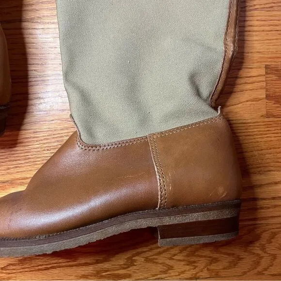 Vintage LL Bean Tan Canvas Leather Riding Equestrian boots size 8.5