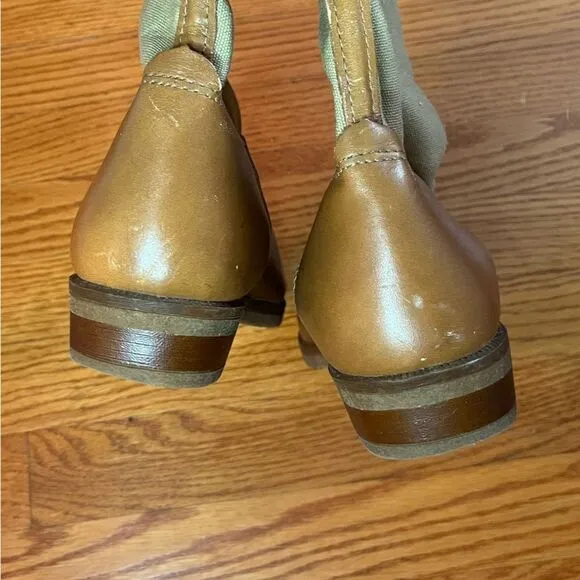 Vintage LL Bean Tan Canvas Leather Riding Equestrian boots size 8.5
