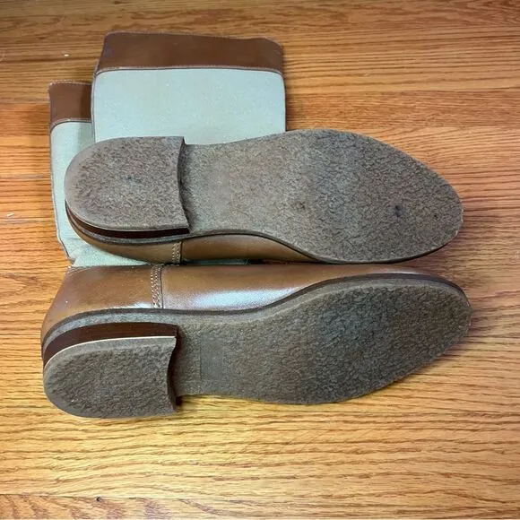 Vintage LL Bean Tan Canvas Leather Riding Equestrian boots size 8.5