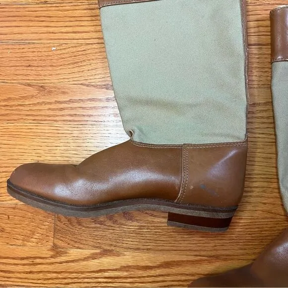 Vintage LL Bean Tan Canvas Leather Riding Equestrian boots size 8.5