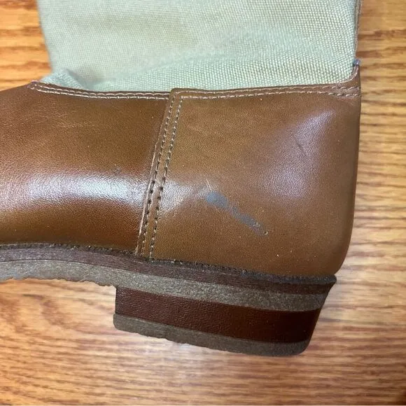Vintage LL Bean Tan Canvas Leather Riding Equestrian boots size 8.5