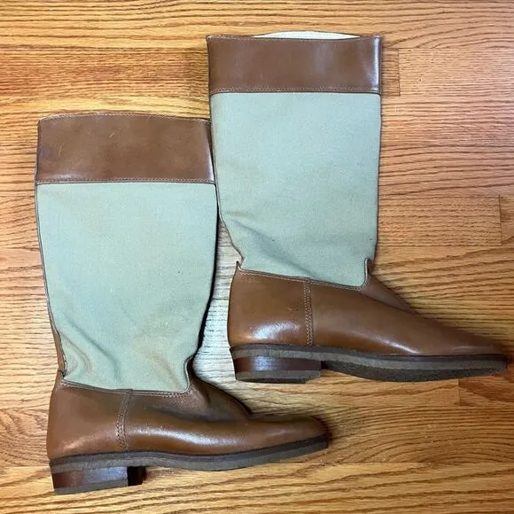 Vintage LL Bean Tan Canvas Leather Riding Equestrian boots size 8.5
