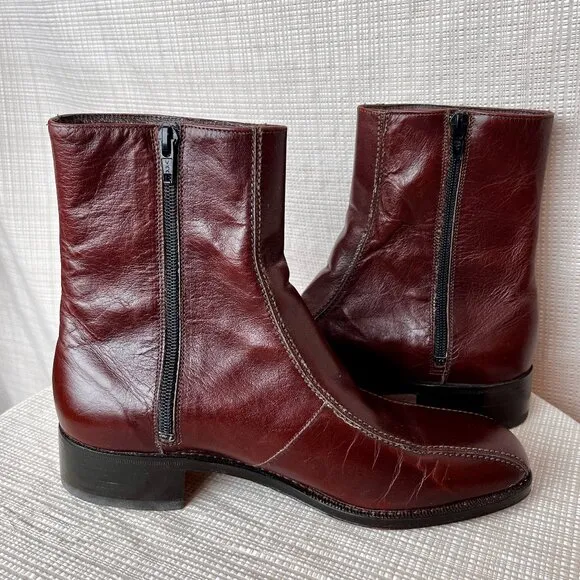 VINTAGE Mens Florsheim Duke Bicycle Toe Boot Cognac Brown Moto Mod