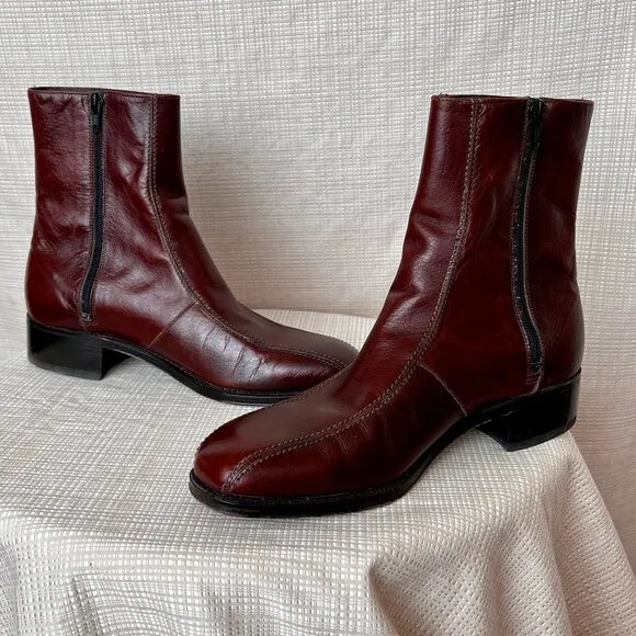 VINTAGE Mens Florsheim Duke Bicycle Toe Boot Cognac Brown Moto Mod