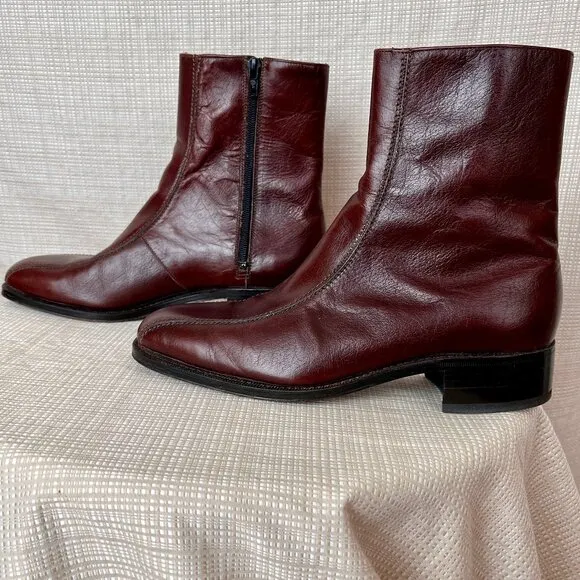 VINTAGE Mens Florsheim Duke Bicycle Toe Boot Cognac Brown Moto Mod