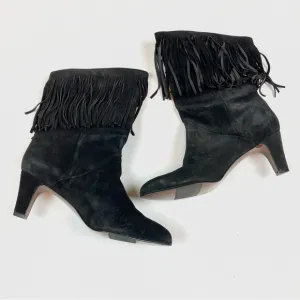 Vintage Pazzo Black Leather Fringe Heeled Boots