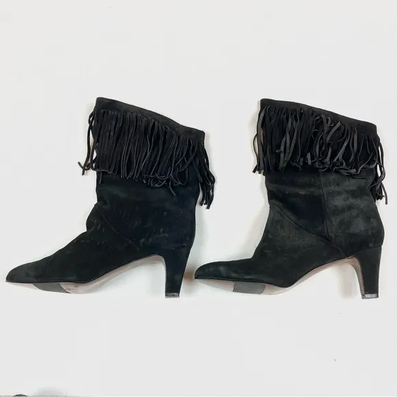 Vintage Pazzo Black Leather Fringe Heeled Boots
