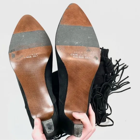 Vintage Pazzo Black Leather Fringe Heeled Boots