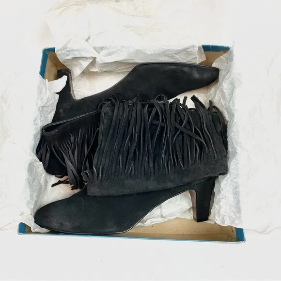 Vintage Pazzo Black Leather Fringe Heeled Boots