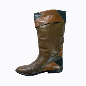Vintage Peter Kaiser Brown Patchwork Riding Boots 100% Leather Boho Cowgirl Sz9M