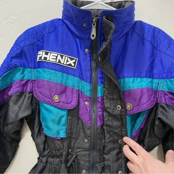 Vintage Phenix Kid's Size 8 Snowsuit Set Coat &amp; Snow Bibs/Overalls Black Blue