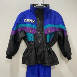 Vintage Phenix Kid's Size 8 Snowsuit Set Coat &amp; Snow Bibs/Overalls Black Blue