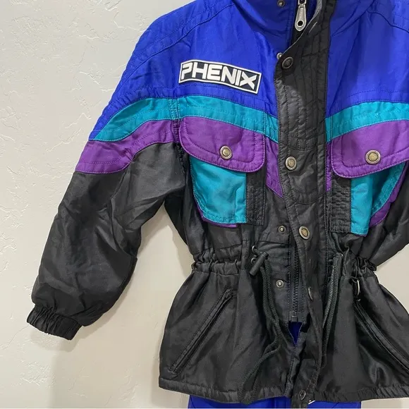 Vintage Phenix Kid's Size 8 Snowsuit Set Coat &amp; Snow Bibs/Overalls Black Blue