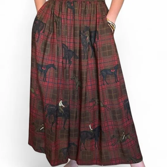 Vintage Ralph Lauren Equestrian Plaid Maxi Skirt – Size 10 (Fits Like Modern 6)